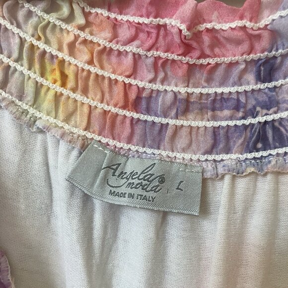Angela Moda Silk Blouse Womens L Floral Off Shoulder Boho Made in Italy - Picture 3 of 8